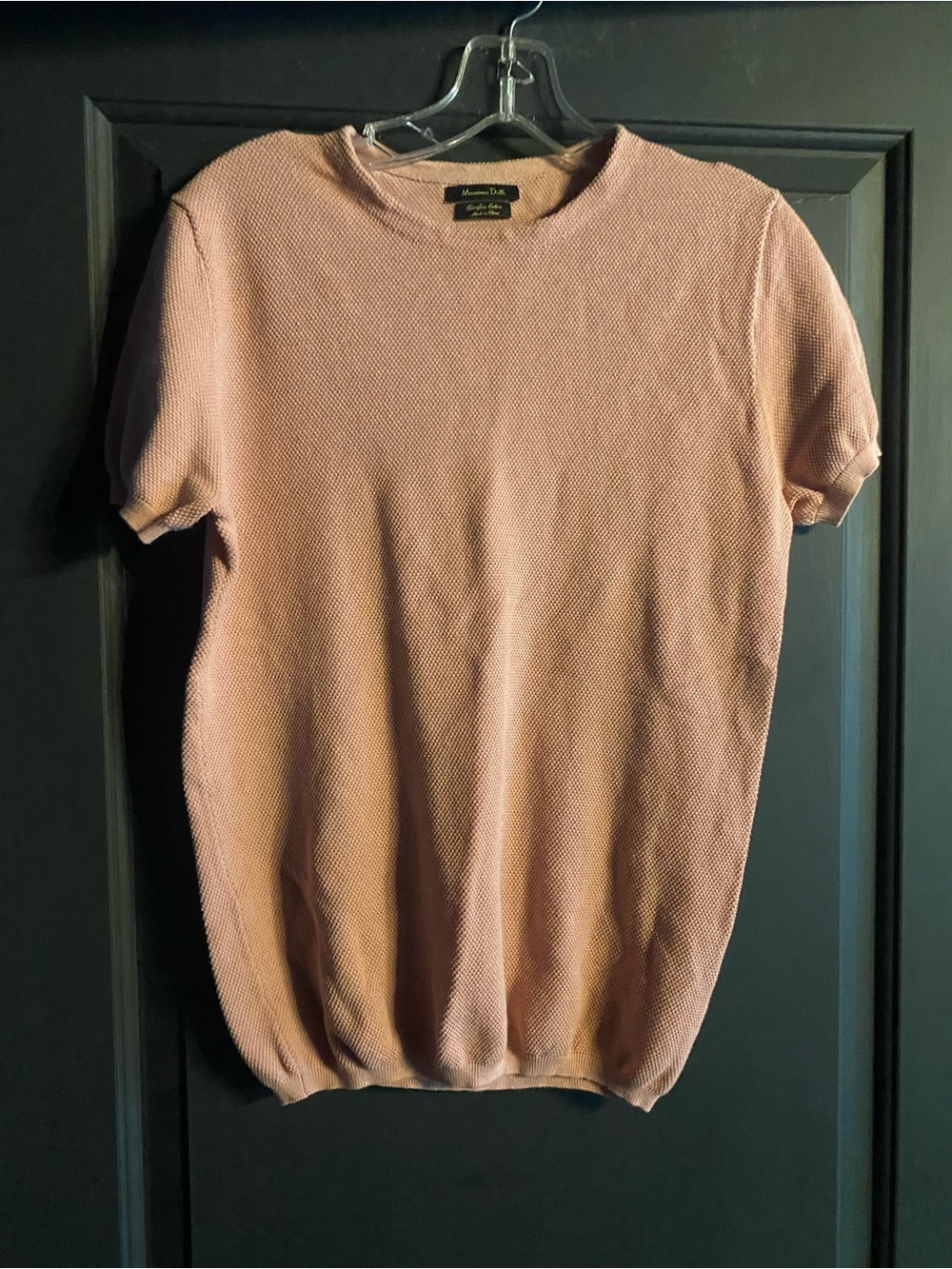Massimo Dutti Men's Short-Sleeve Crewneck Sweater in Dusty Pink